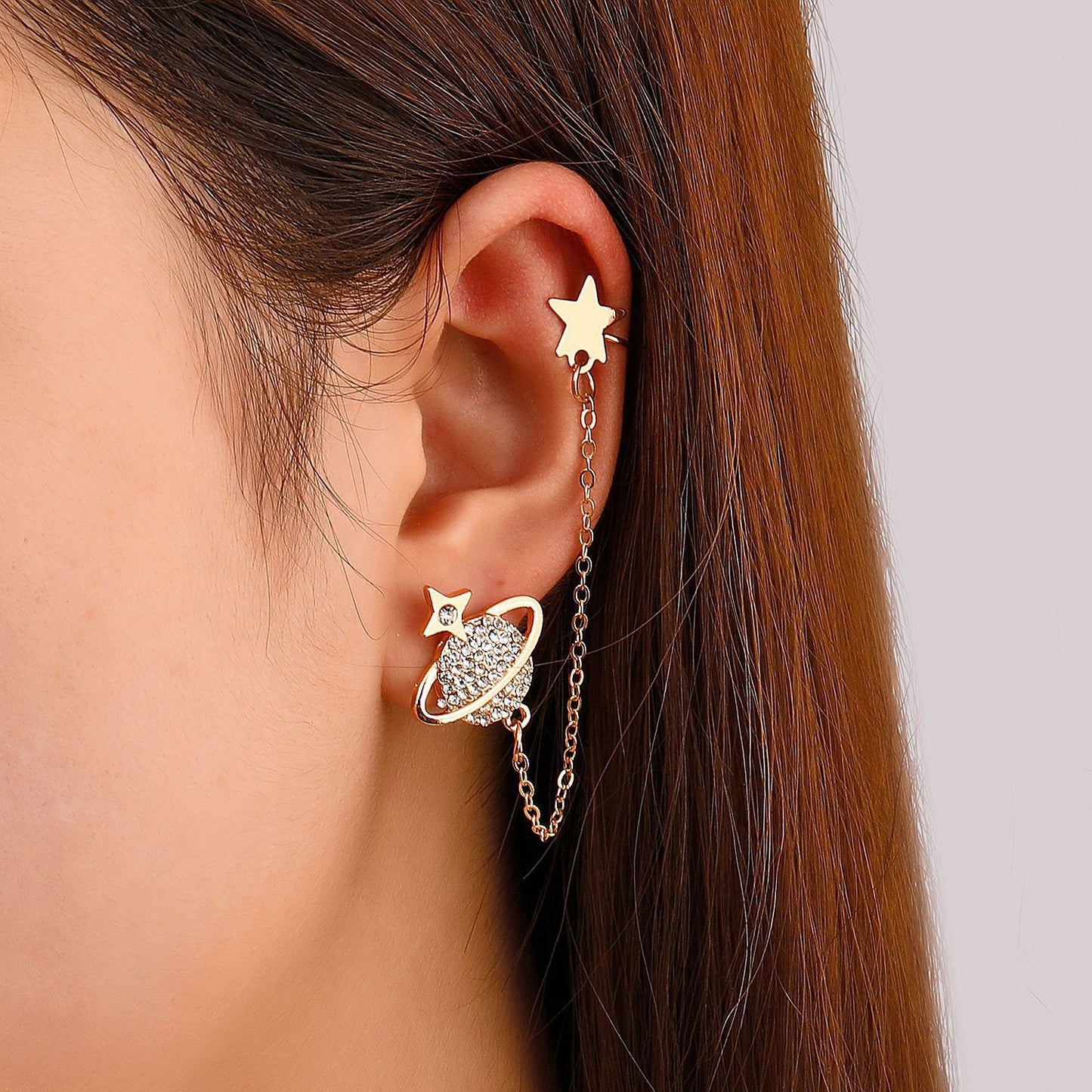 Chain Star Planet Earrings